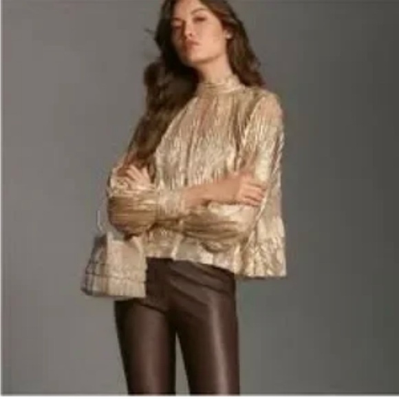 Anthropologie Gold Metallic Blouse - Picture 2 of 4